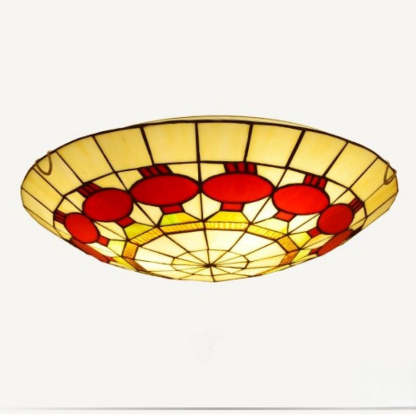 Eryn Retro LED Flush Mount Ceiling Light with Red and Yellow Stained Glass