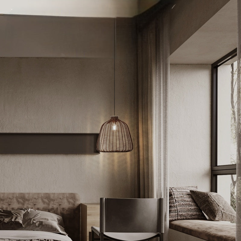 Muto Rattan Pendant Light in Bedroom - Interior Lighting
