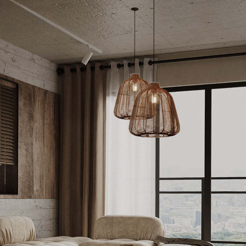Muto Rattan Pendant Lights in a Living Room