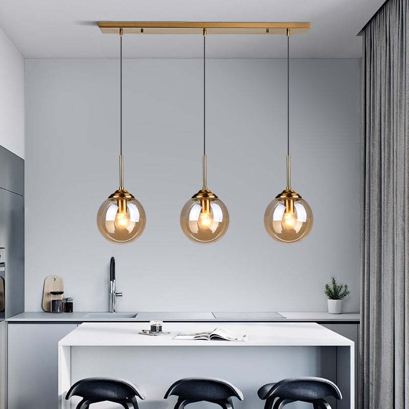 Valentina glass ball pendant lights, amber glass, kitchen lighting