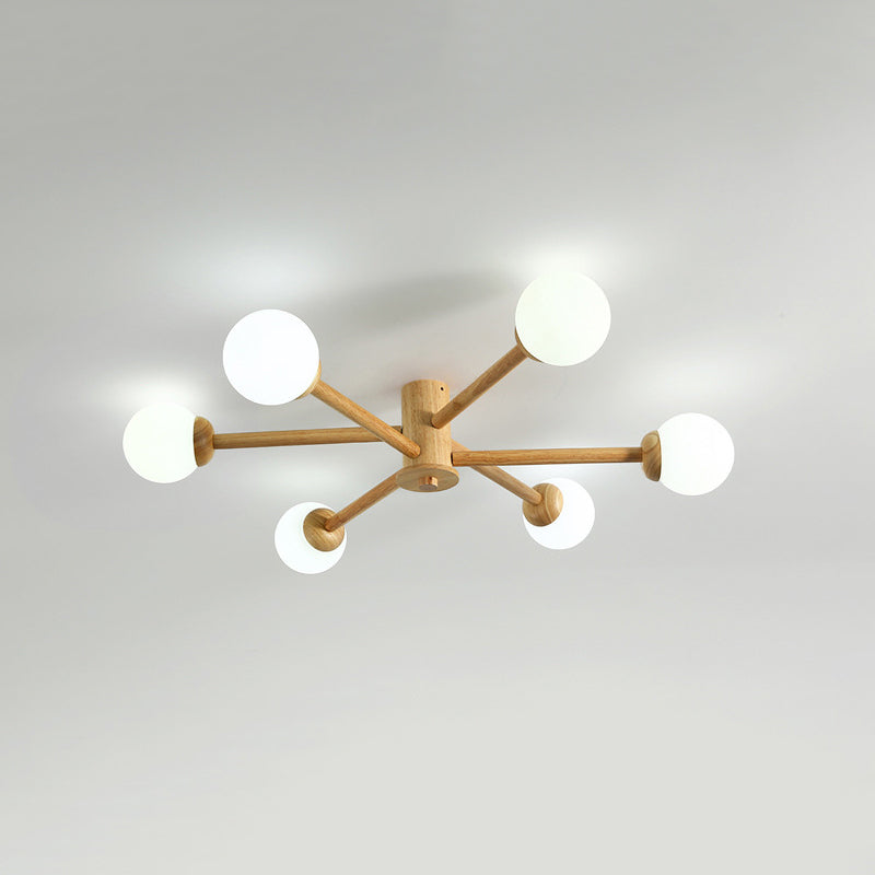Ozawa 6-head ceiling light. Modern wood and glass lighting.