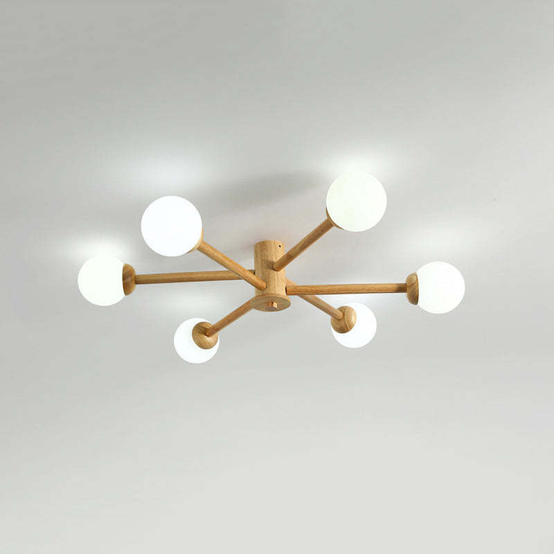 Ozawa 6-head ceiling light. Modern wood and glass lighting.