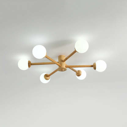 Ozawa 6-head ceiling light. Modern wood and glass lighting.