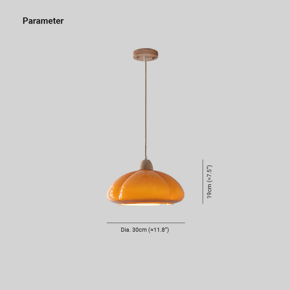 Hailie Retro Pendant Light - Orange Pumpkin Glass with Dimensions