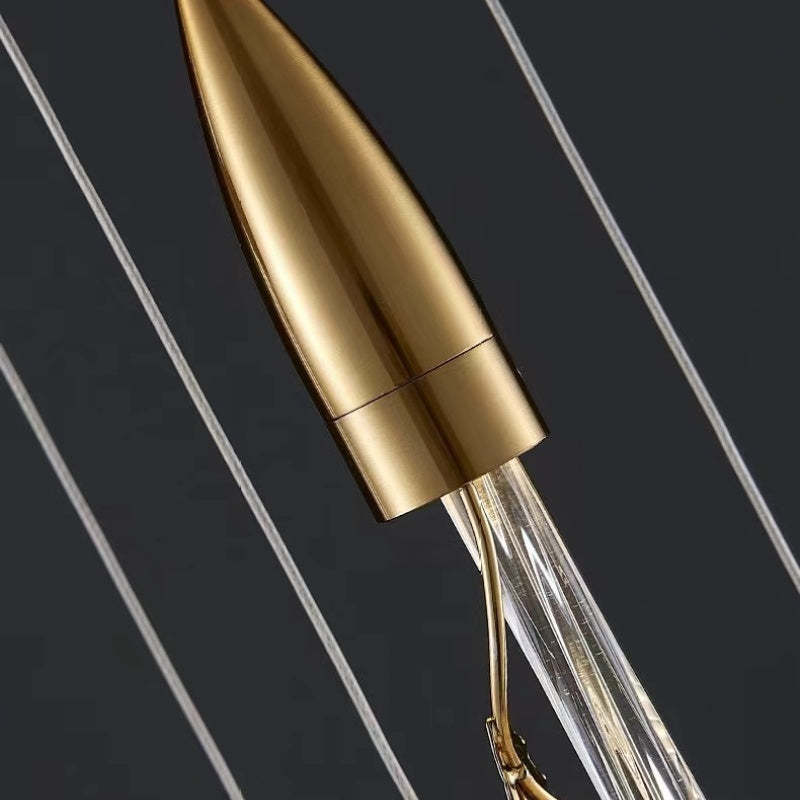 Close-up of gold pendant light fixture detail