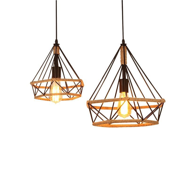 Epoch Countryside Diamond Pendant Light, metal and rope design
