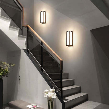 Orr LED Wall Lamps illuminate a modern stairway.