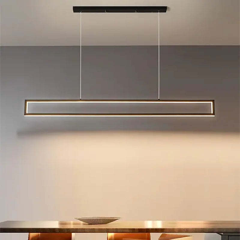 Rectangular LED pendant light. Modern metal lighting fixture.