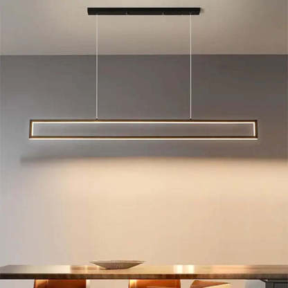 Rectangular LED pendant light. Modern metal lighting fixture.