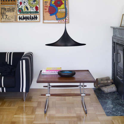 Cairns pendant light in a modern living room, black metal