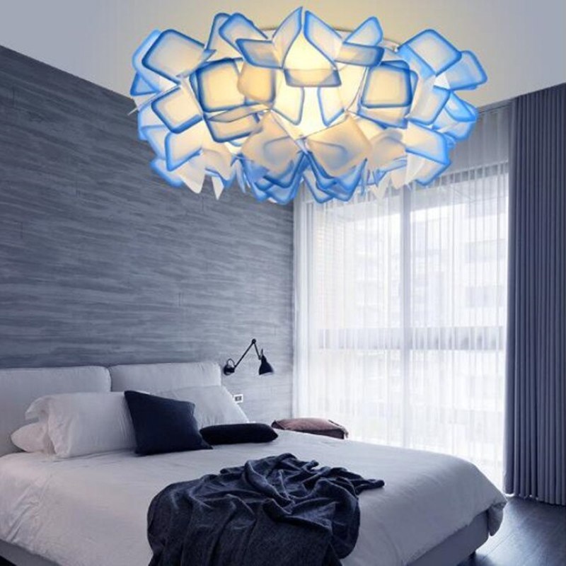 Blue flower pendant light in modern bedroom setting. Bella Modern Decorative Flower Acrylic Pendant Light