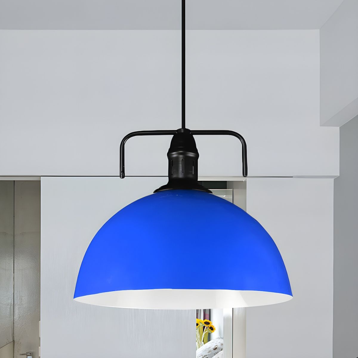 Blue Morandi Pendant Light, Metal Dome Fixture