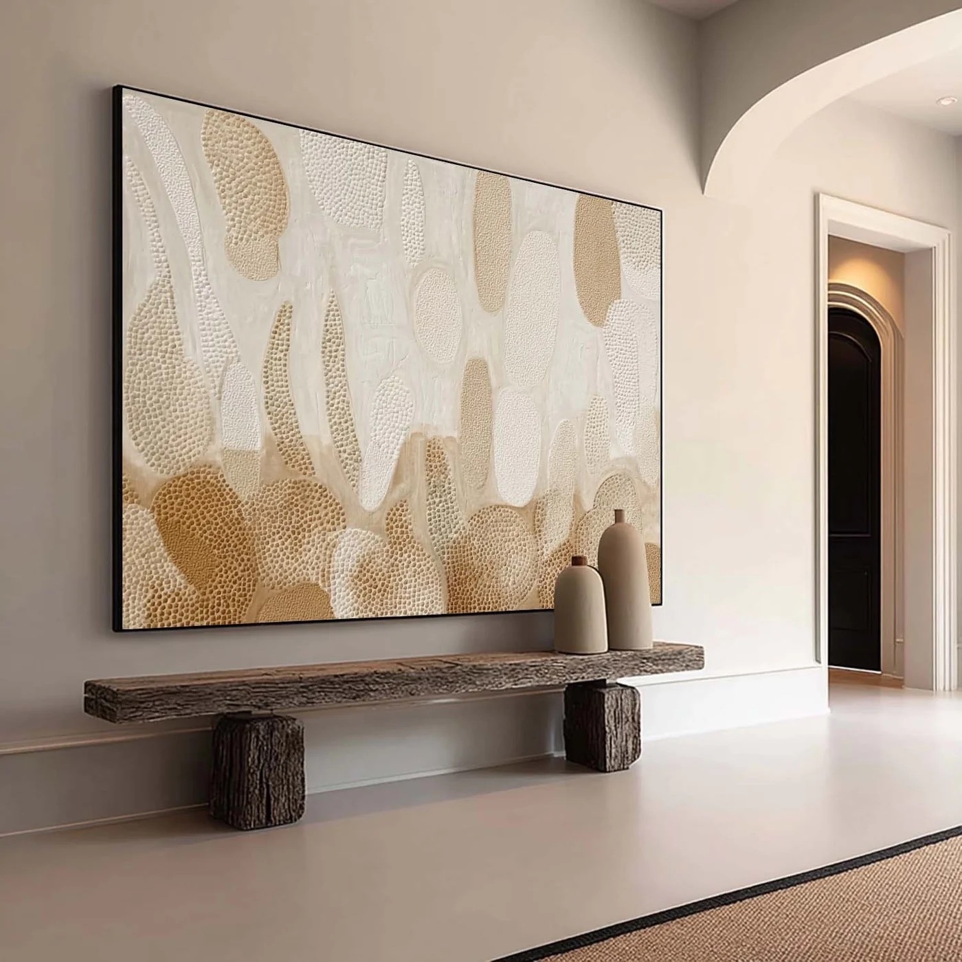Plaster Minimalism Gold Canvas Wall Art Framed Oil Painting | Las Sola