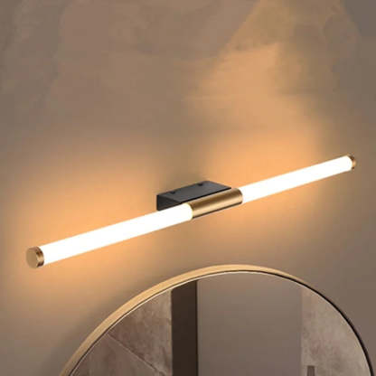 Leigh metal linear wall lamp with round mirror.