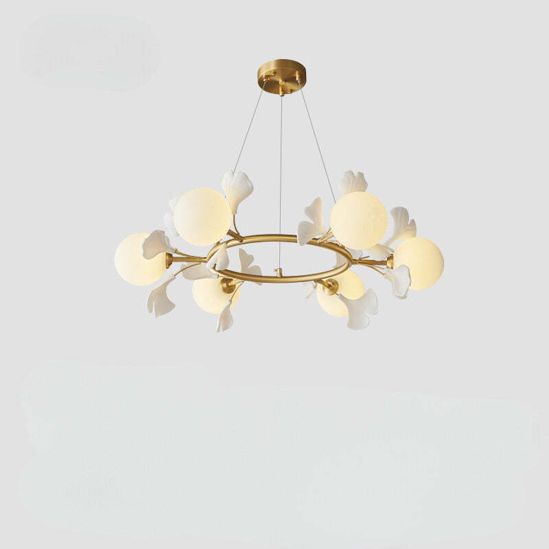 Olivia Chandelier with leaf design and gold ring