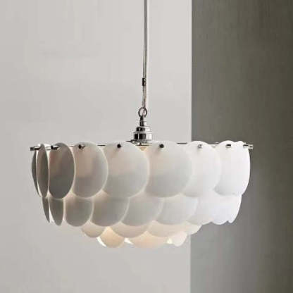 Lottie White Art Deco Chandelier, ceramic leaf pendant light fixture