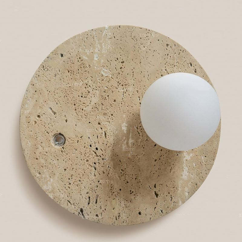 Cairns Ceiling Light Detail: Yellow Travertine Stone and Globe