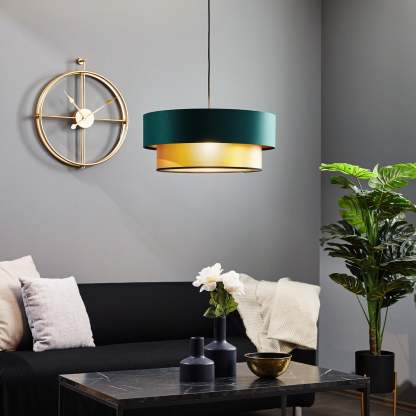 Green & gold Morandi pendant light in a modern living room