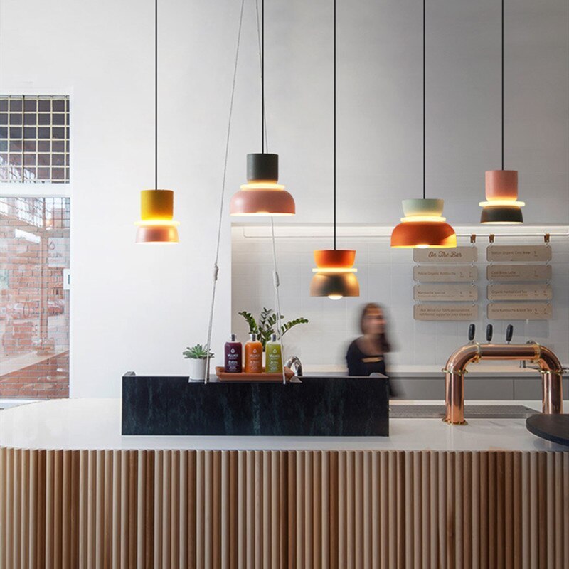 Morandi pendant lights in a bar setting, modern lighting
