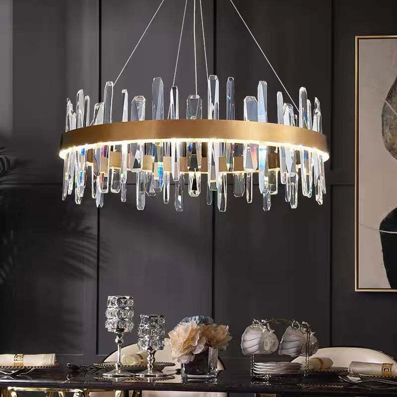 Marylin Crystal Ring Chandelier over dining table, modern lighting