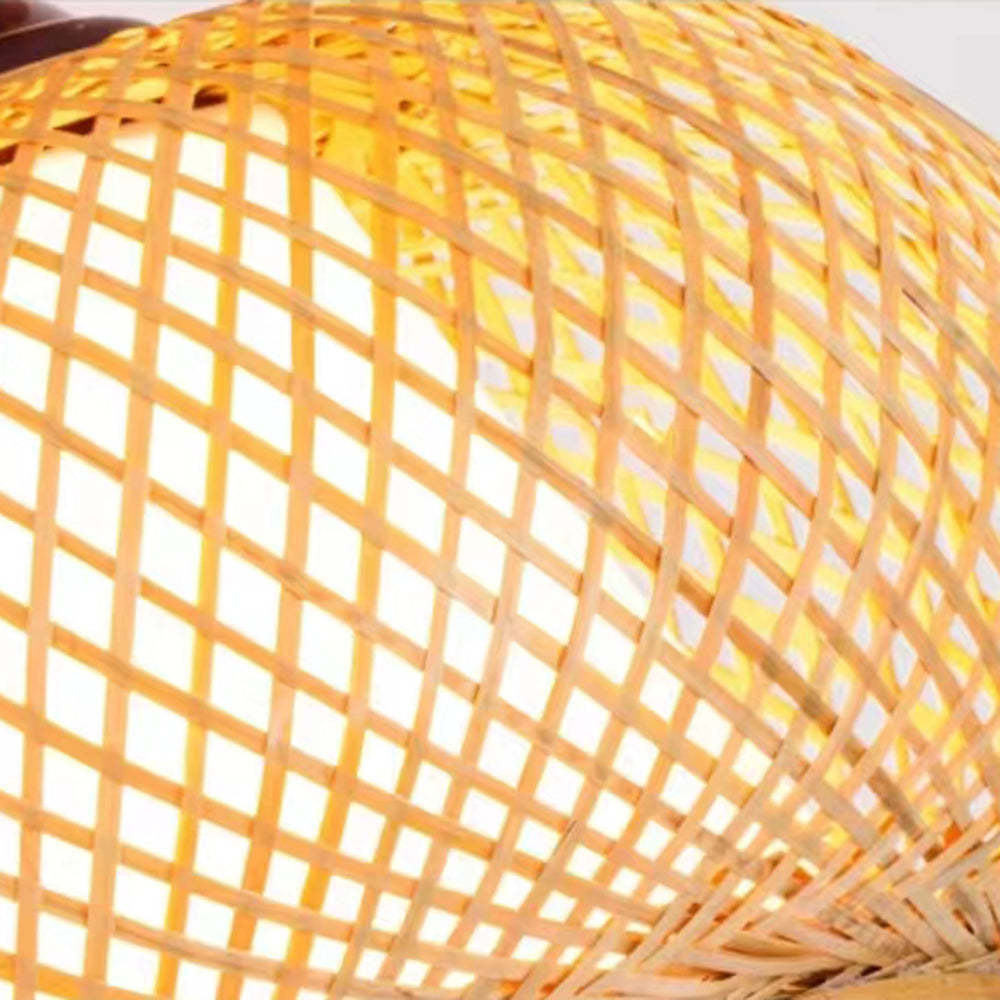 Muto rattan ceiling light, close-up.