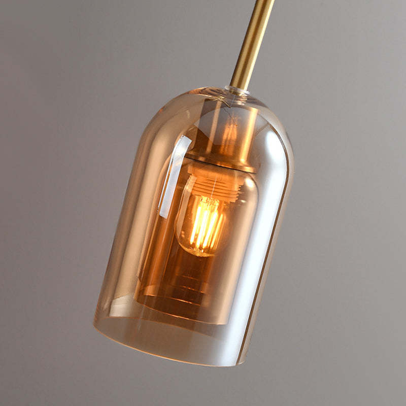 Sanna Modern Cylinder Semi-Flush Mount Glass Ceiling Light, Cognac/Gray