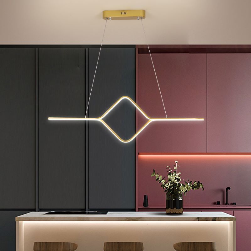 Gold Linear Square Pendant Light in Modern Kitchen