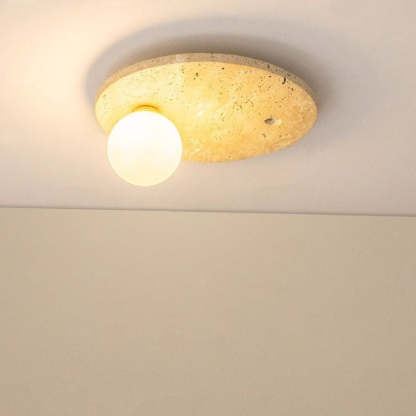 Cairns Modern Globe Ceiling Light, yellow travertine stone