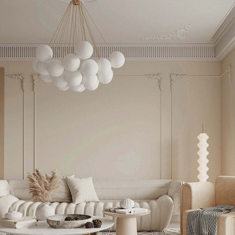 Living room with Valentina pendant light by Las Sola Valentina Glass Globe Pendant Light Bubble