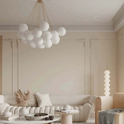 Living room with Valentina pendant light by Las Sola Valentina Glass Globe Pendant Light Bubble