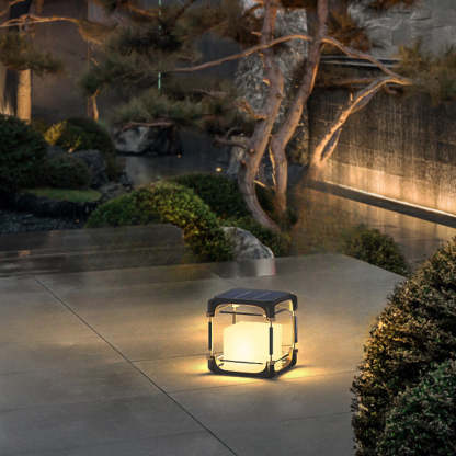 Orr Solar Floor Lamp on garden patio by Las Sola