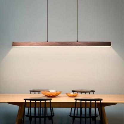 Dining room with linear LED pendant light fixture Edge Modern Linear Metal LED Pendant Light