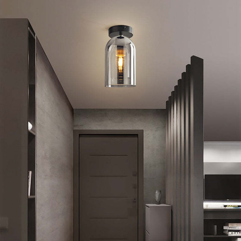 Sanna Modern Cylinder Semi-Flush Mount Glass Ceiling Light, Cognac/Gray