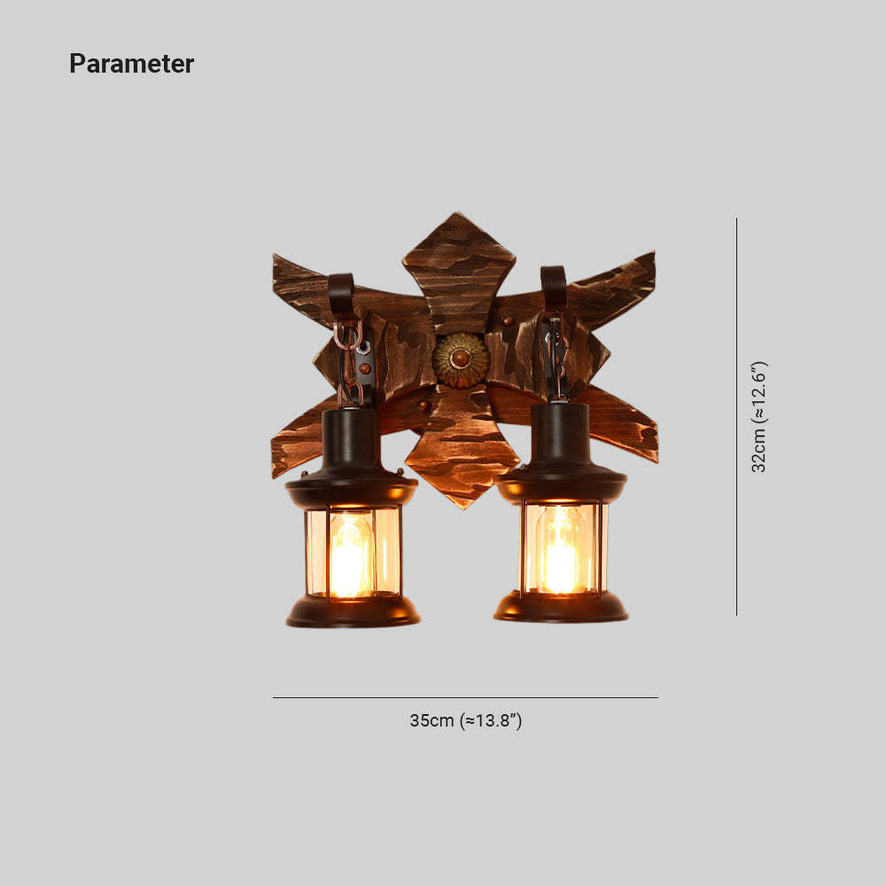 Austin Wall Lamp dimensions: rustic, double lantern design