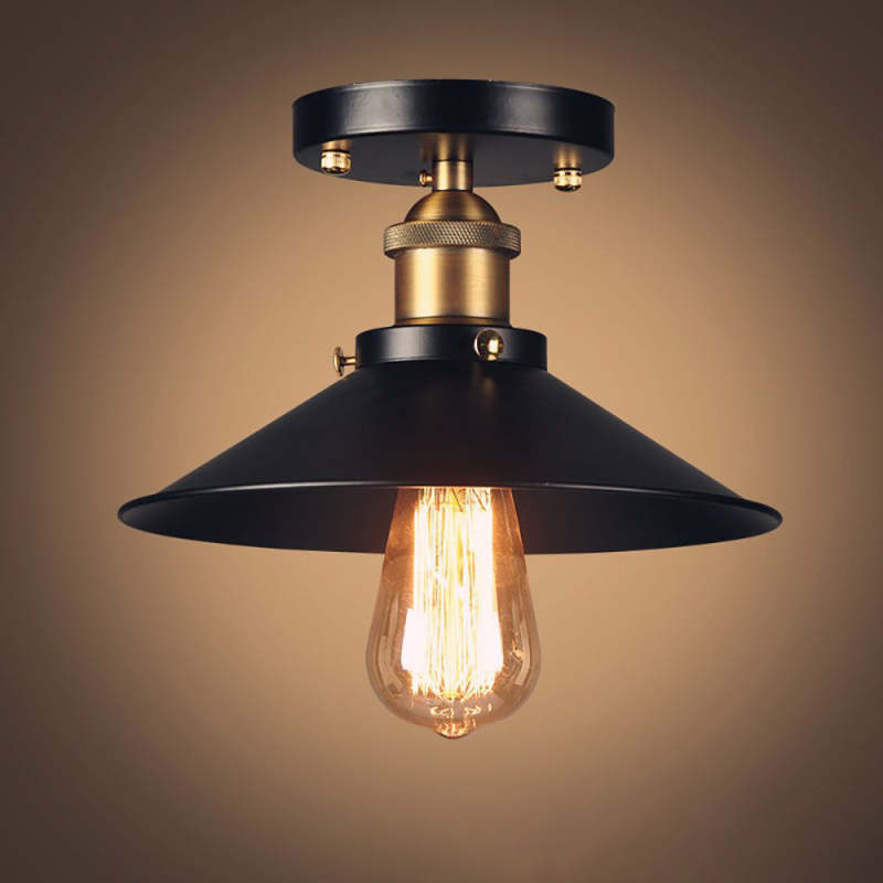 Black metal cone ceiling light, industrial style lighting
