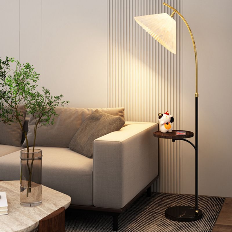 Ozawa pleated floor lamp with side table, artistic home lighting.