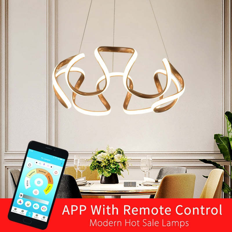 Gold Louise Pendant Light with App Control. Modern Lighting.