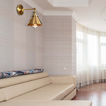 Gold Cone Metal Wall Lamp in Living Room