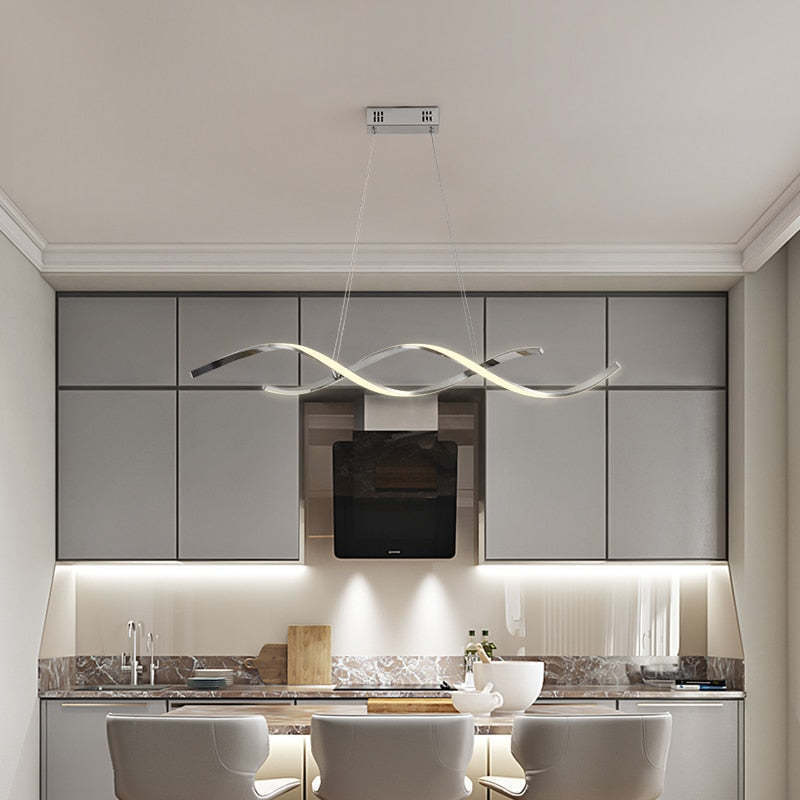 Chrome Louise Wavy Pendant Light over kitchen island