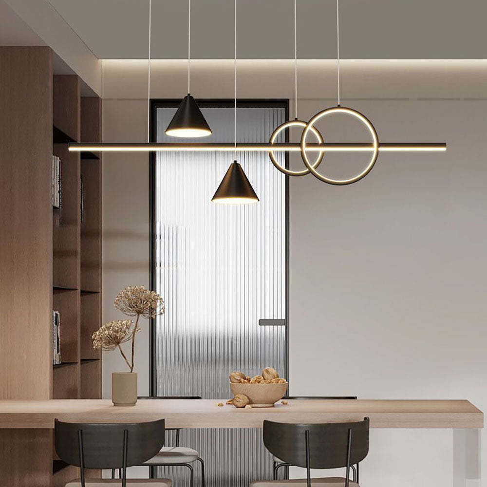 Contemporary Geometric Pendant Light over Dining Table