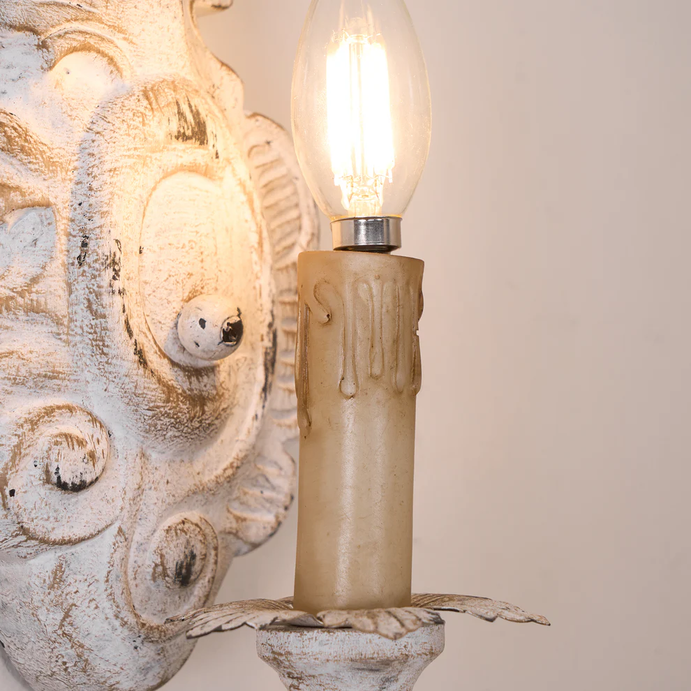 Alessio Vintage Metal Wood Old White Antique Gold Old Grey Wall Lamp Dining Room