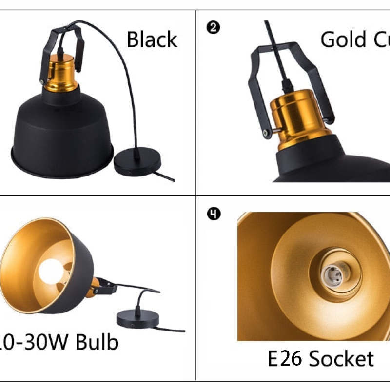 Alessio Pendant Light: Black & Gold Cut. E26 Socket, 10-30W Bulb
