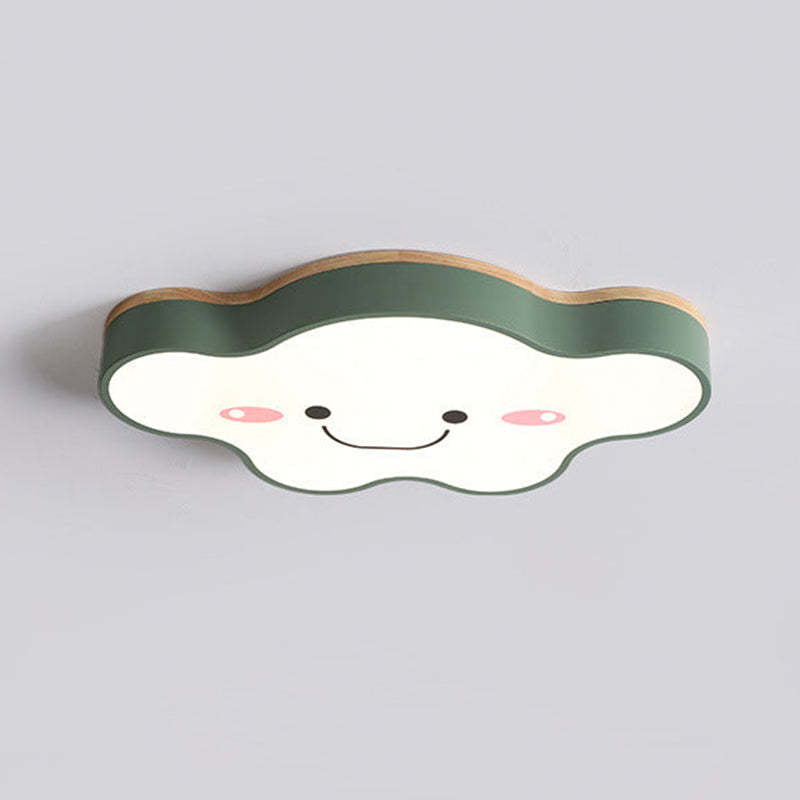 Green Cloud LED Ceiling Light with Smiling Face