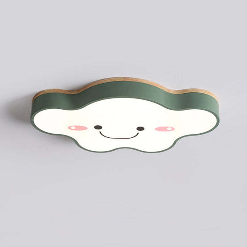Green Cloud LED Ceiling Light with Smiling Face