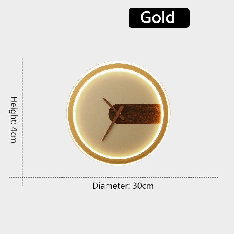 Nielsen Gold Wall Lamp: 30cm diameter, 4cm height, clock design