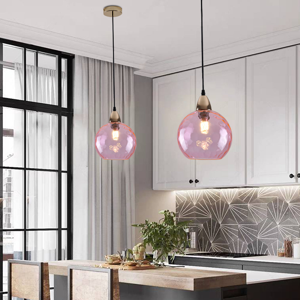 Pink Hailie Glass Pendant Lights in Kitchen