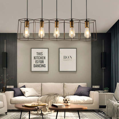 Rustic Farmhouse 5-Light Pendant in Living Room