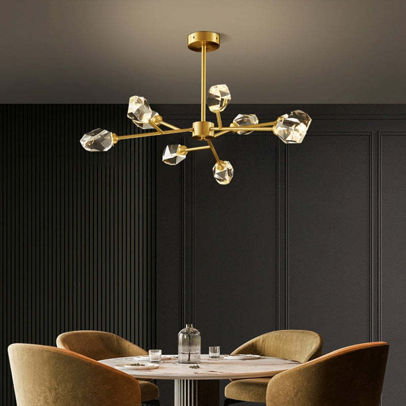 Golden Crystal Chandelier above dining table