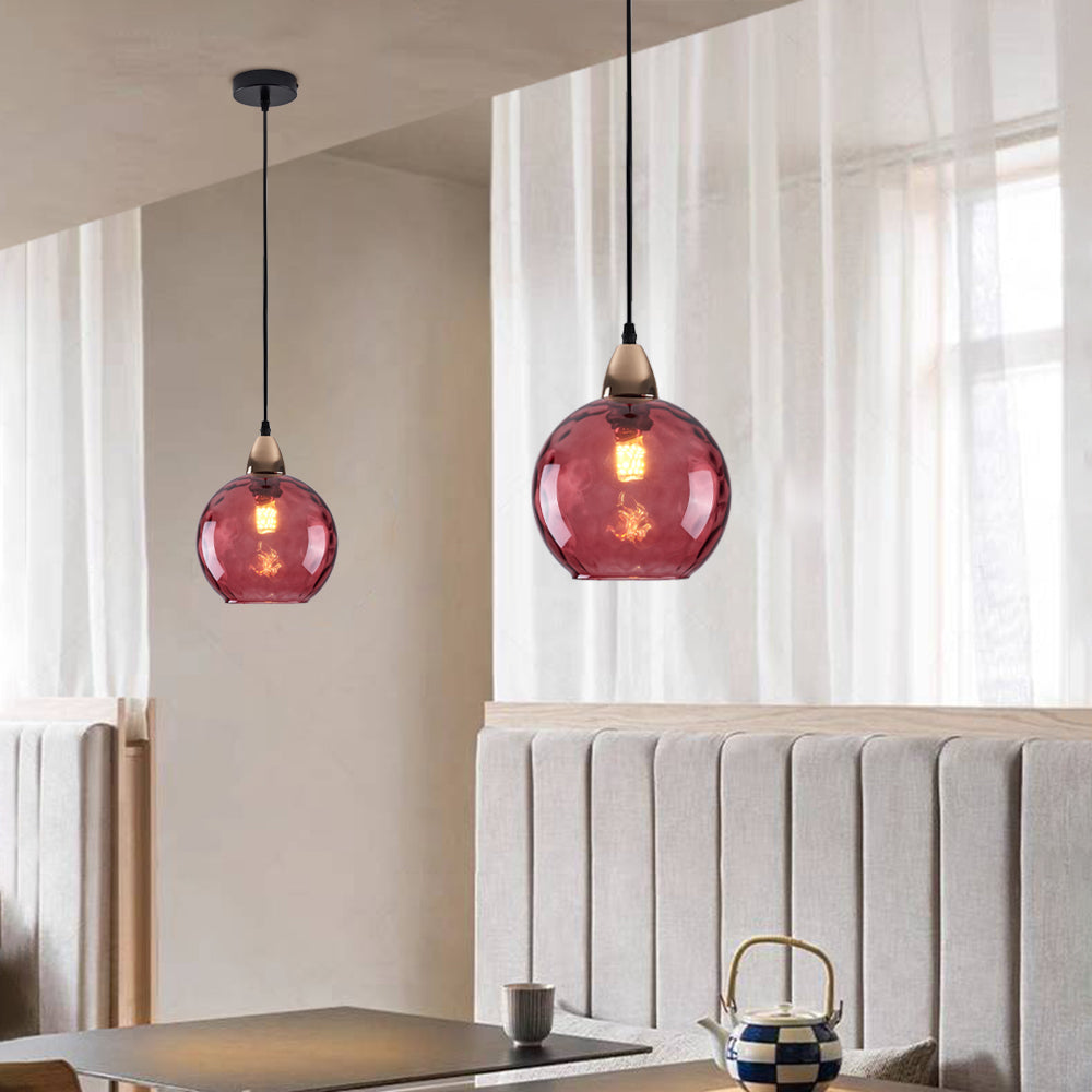 Red glass pendant light in living room