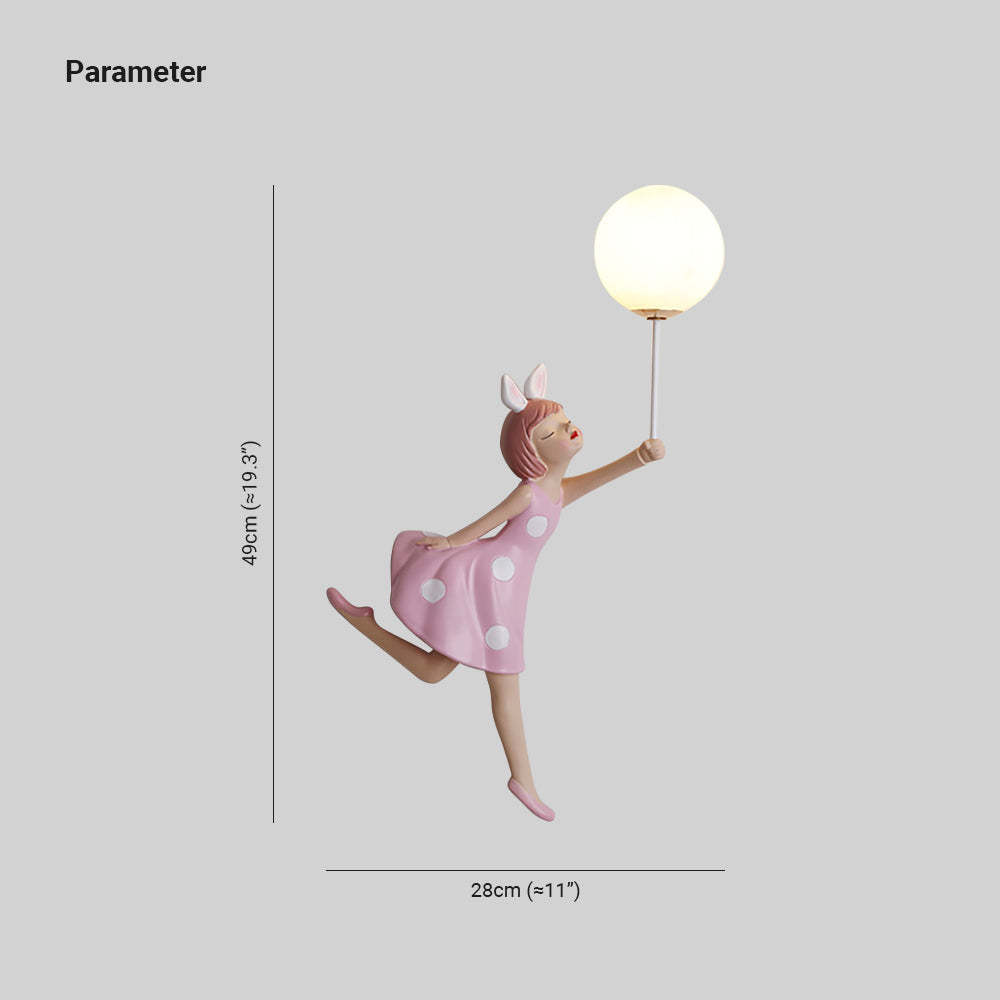 Minori Girl Wall Lamp, pink acrylic girl holding balloon light
